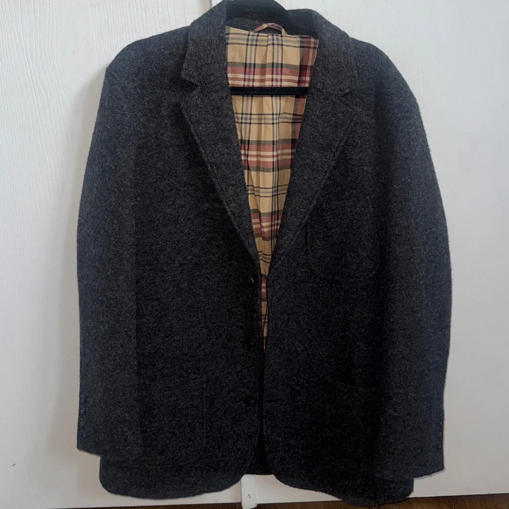 THE TERRITORY AHEAD Mens 100% Wool Blazer Charcoal Gray Jacket Large